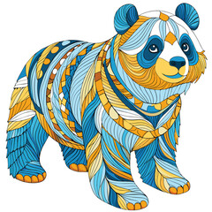 Wall Mural - Ornate Blue and Yellow Panda Bear Illustration