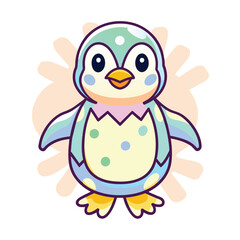 Wall Mural - Cute Cartoon Penguin with Polka Dots and a Pastel Color Scheme