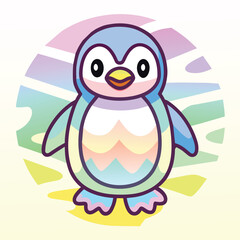 Wall Mural - Rainbow-Colored Penguin Standing Against a Multicolored Background