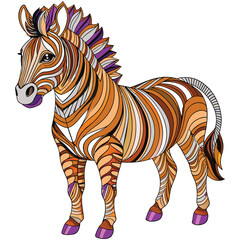 Wall Mural - Detailed Illustration of a Zebra with Intricate Striped Pattern and Purple Accents