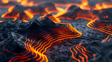 Poster - Radiant Topographic Landscape A Minimalist 3D Visualization of Light and Shadow Highlighting the Contours and Depth of a Futuristic Terrain Design