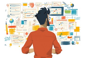 Poster - Man Looking at Charts and Data.