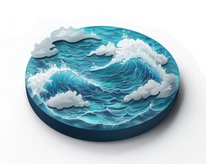 Wall Mural - Ocean Isolated. Abstract Isometric Blue Ocean with Huge Waves and Deep Sea Views