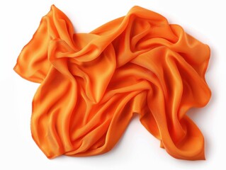 Orange Cloth. Beautiful Clean Cotton Napkin on White Background, Top View