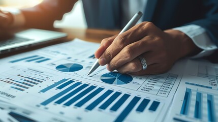 Aufkleber - Close-up of hand analyzing financial charts.