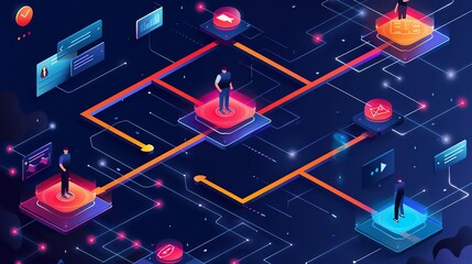 Aufkleber - Isometric Illustration of a Network of People, Connections and Data.