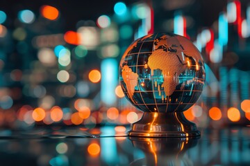Aufkleber - Global Connection with Blurry City Lights.