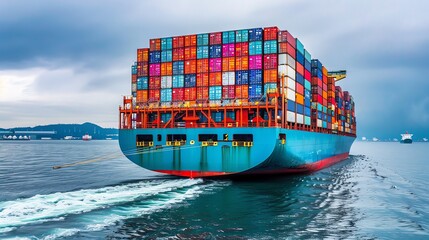 Poster - Cargo Ship Sailing on the Ocean.