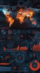 Poster - Futuristic Data Visualization with World Map.