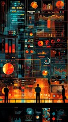 Poster - Businessmen analyzing data on a futuristic digital screen.