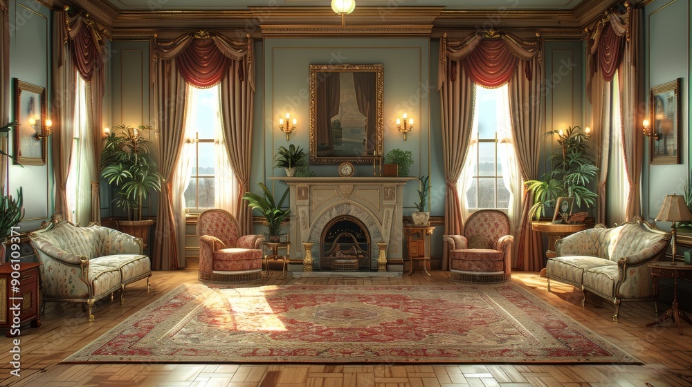 Background: The Victorian wallpaper features ornate, antique designs ...
