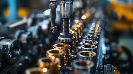 Poster - Closeup of shiny metal parts in a factory.