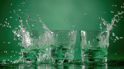 Aufkleber - Water splashing from glasses on green background