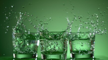 Aufkleber - Water splashing from glasses on green background