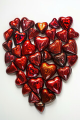 Wall Mural - A heart made of red glittery hearts