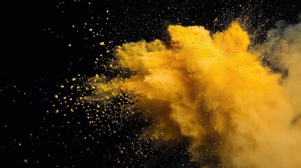 Aufkleber - Yellow powder explosion against black backdrop