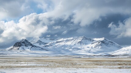 Sticker - Snowy Mountain Landscape with Dramatic Clouds