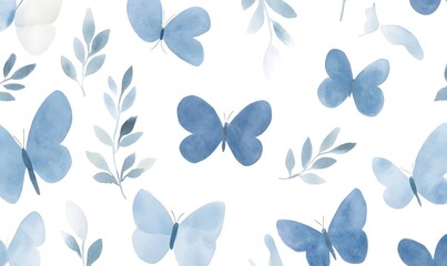 Wall Mural - blue butterflies in a seamless pattern, Generative AI