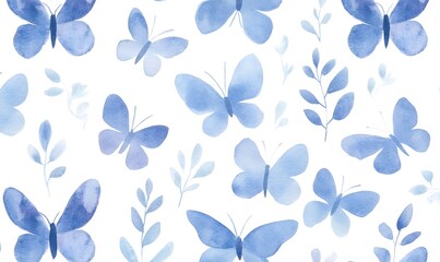 Wall Mural - blue butterflies in a seamless pattern, Generative AI