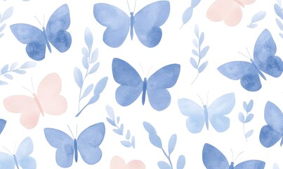 Wall Mural - blue butterflies in a seamless pattern, Generative AI