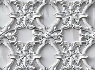 Poster - 3D render plasticine seamless pattern of geometric background with grey lace texture on a white background
