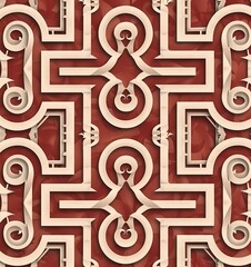 Sticker - A seamless pattern with paper-cut design of geometric patterns, The background is in muted red and cream tones