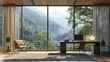 © mon - Minimalist study space with a large window view of nature