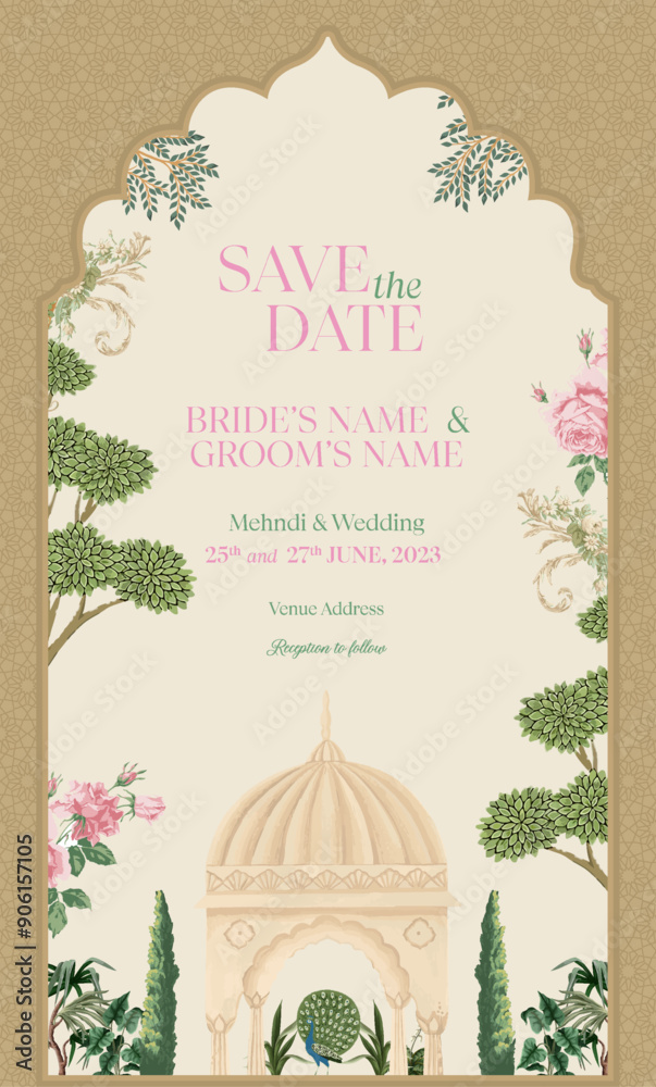 Mughal Wedding Invitation Card Design. Invitation card for printing ...