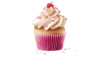 chocolate pink cupcake isolated on white background,generative ai