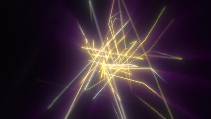 Poster - Abstract bright yellow glowing background with flying neon star lines made of energy particles and light rays