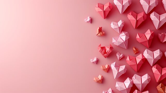 Love in the Air: High-Quality Valentine's Day Background with Pink Paper Hearts on a Delicate Pink Backdrop