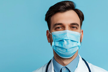 Doctor in a medical mask on a blue background.