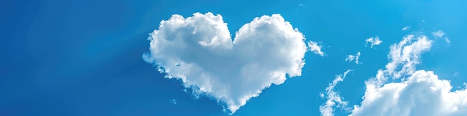 Canvas Print - Clouds in the shape of a heart drifting across the clear blue sky