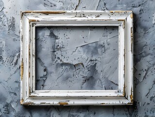 Canvas Print - Distressed White Wooden Frame with Shabby Chic Look on Plain Background