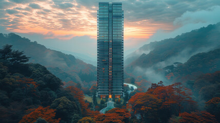 Metallic Tower Reaching Skyward with Antennas, Communicating Technology against Blue Sunset with Clouds, Television Broadcasting Industry