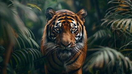 Canvas Print - Majestic Bengal Tiger Prowling Through Lush Jungle Habitat