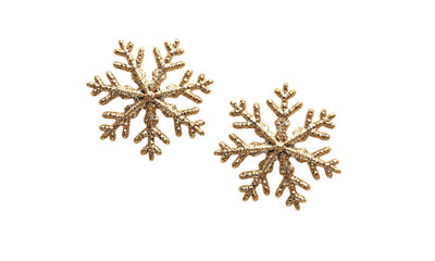 3D rendering of three golden snowflakes