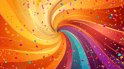 Wall Mural - A colorful swirl of confetti with a blue object in the center. The image has a fun and playful mood, as it is a part of a video game or a party scene