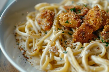 Canvas Print - Creamy Pasta with Crispy Chicken