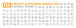 © bsd studio - Heavy power industry line icons big set. Manufacturing plant factory repair, aviation. Coal mining, oil production iconset outline pictograms. Isolated linear vector illustrations. Editable stroke