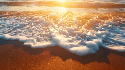 Wall Mural - Serene Sunrise Over Peaceful Beach Symbolizing New Beginnings with Soft Waves and Golden Light