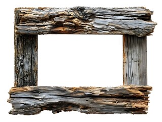 Poster - Rustic Barnwood Frame with Rough Textures and Natural Imperfections Isolated on White Background