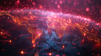 Poster - A digitally rendered globe with bright, interconnected points and lines symbolizing global communication and data networks