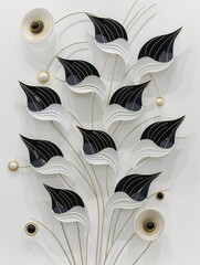 Modern wall art featuring black and white leaves with abstract essence, perfect for home decor.