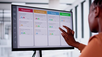Poster - Kanban Project Management Software On Laptop. Digital Calendar Schedule
