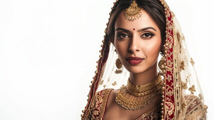 Wall Mural - Indian bride in beautiful ghoonghat style with makeup and jewellery