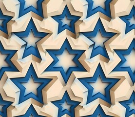 Poster - blue stars on a beige background, a symmetrical pattern, a 3D render, a vector illustration in the style of geometric shapes