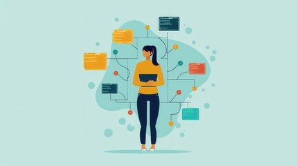 Poster - Process System, person organizing a system, flat design illustration