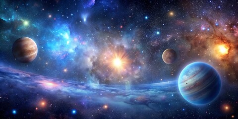 Wall Mural - deep space with stars panoramic scene background Generative AI