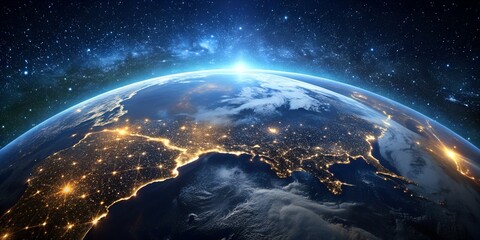 Wall Mural - The world from space with lights that illustrade the connected world international AI-Created Content